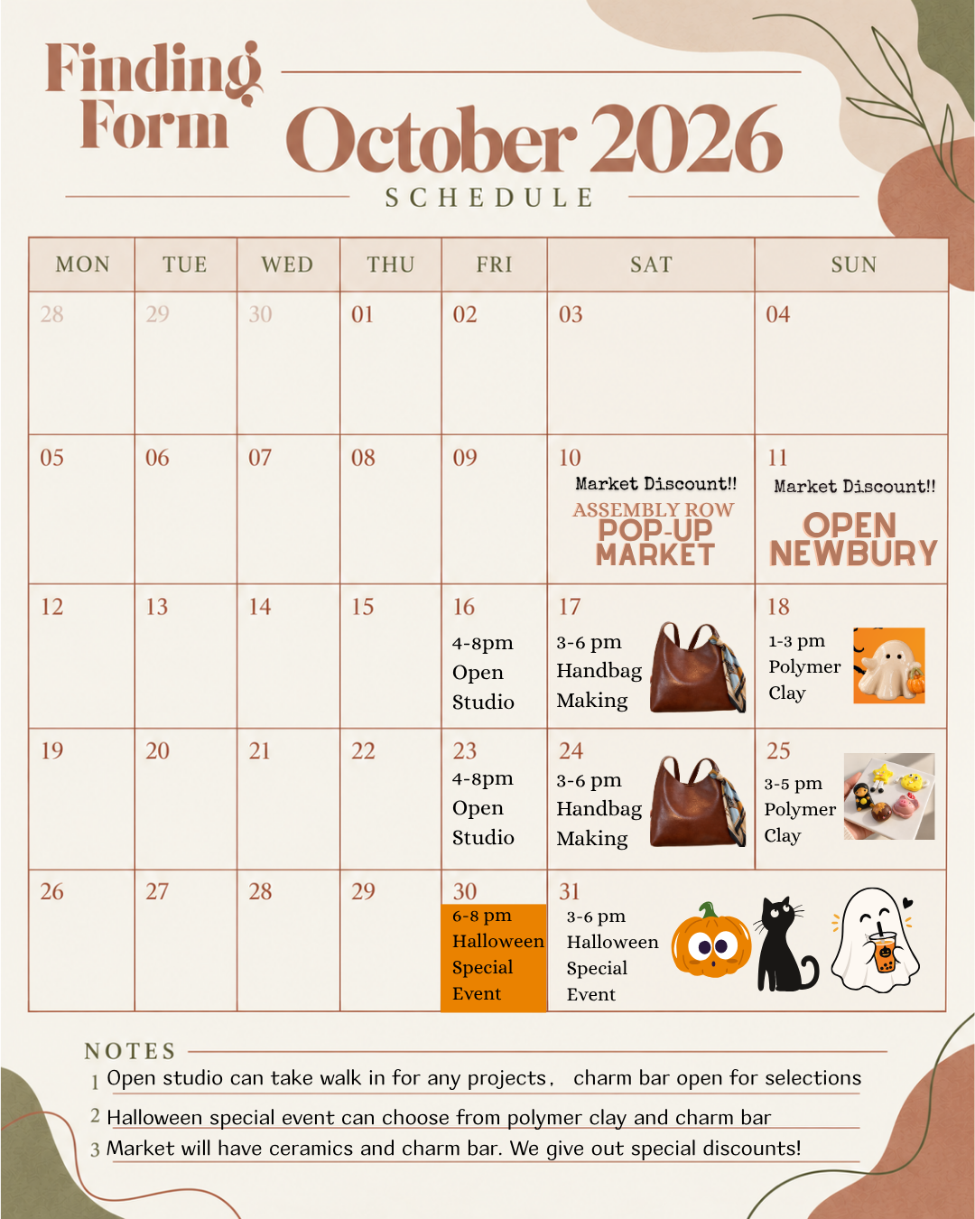 Finding Form events calendar for the upcoming season